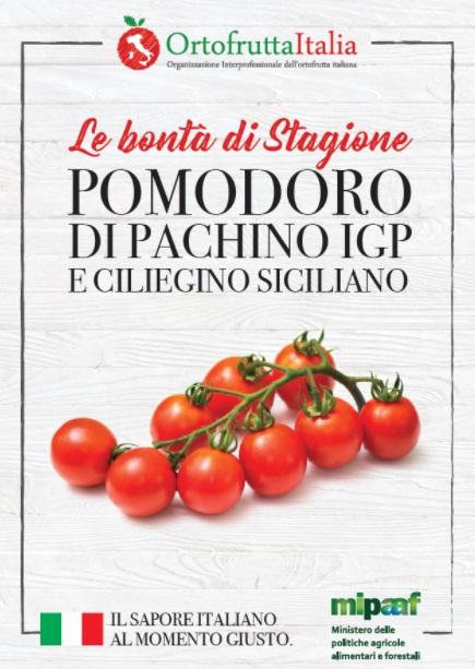 La locandina della campagna su Pomodoro Pachino Igp e Ciliegino siciliano lanciata dal Mipaaf.